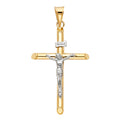 14K Two Tone Gold Hollow Round Tube Crucifix (40X20 mm)