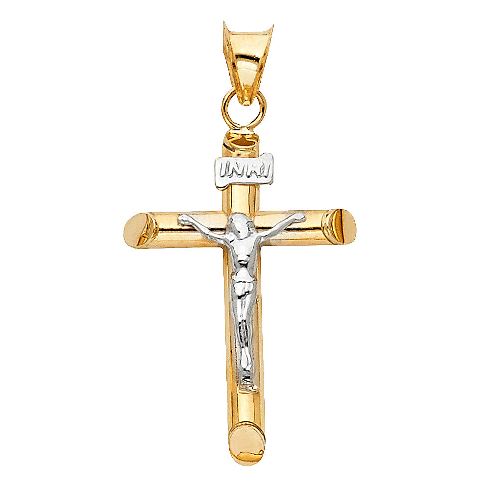 14K Two Tone Gold Hollow Polish Crucifix (15X35 mm)
