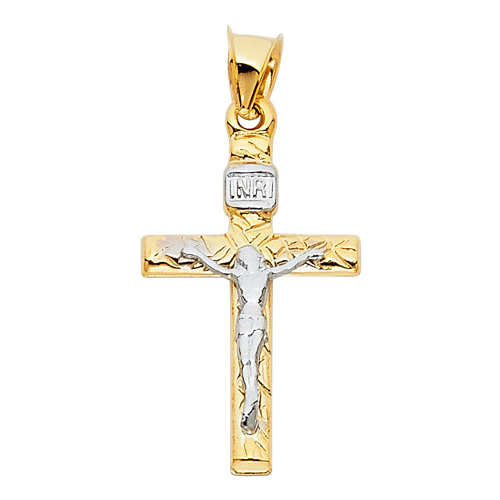 14K Two Tone Gold Mashed Crucifix (15X30 mm)