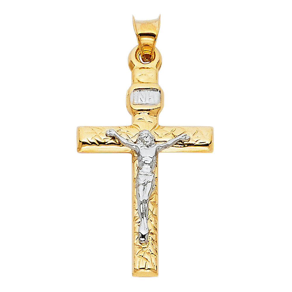 14K Two Tone Gold Mashed Crucifix (18X35 mm)