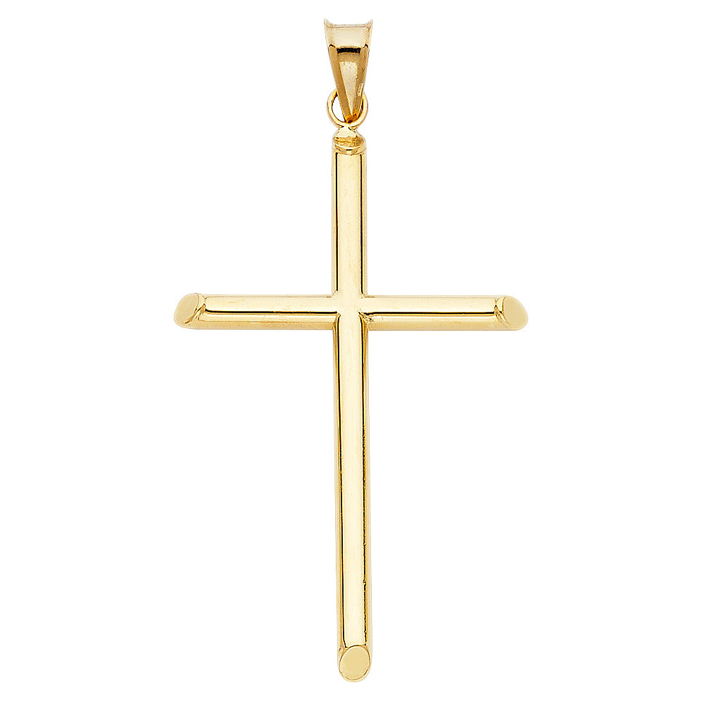 14K Yellow Gold Hollow Round Tube Cross (25X50 mm)