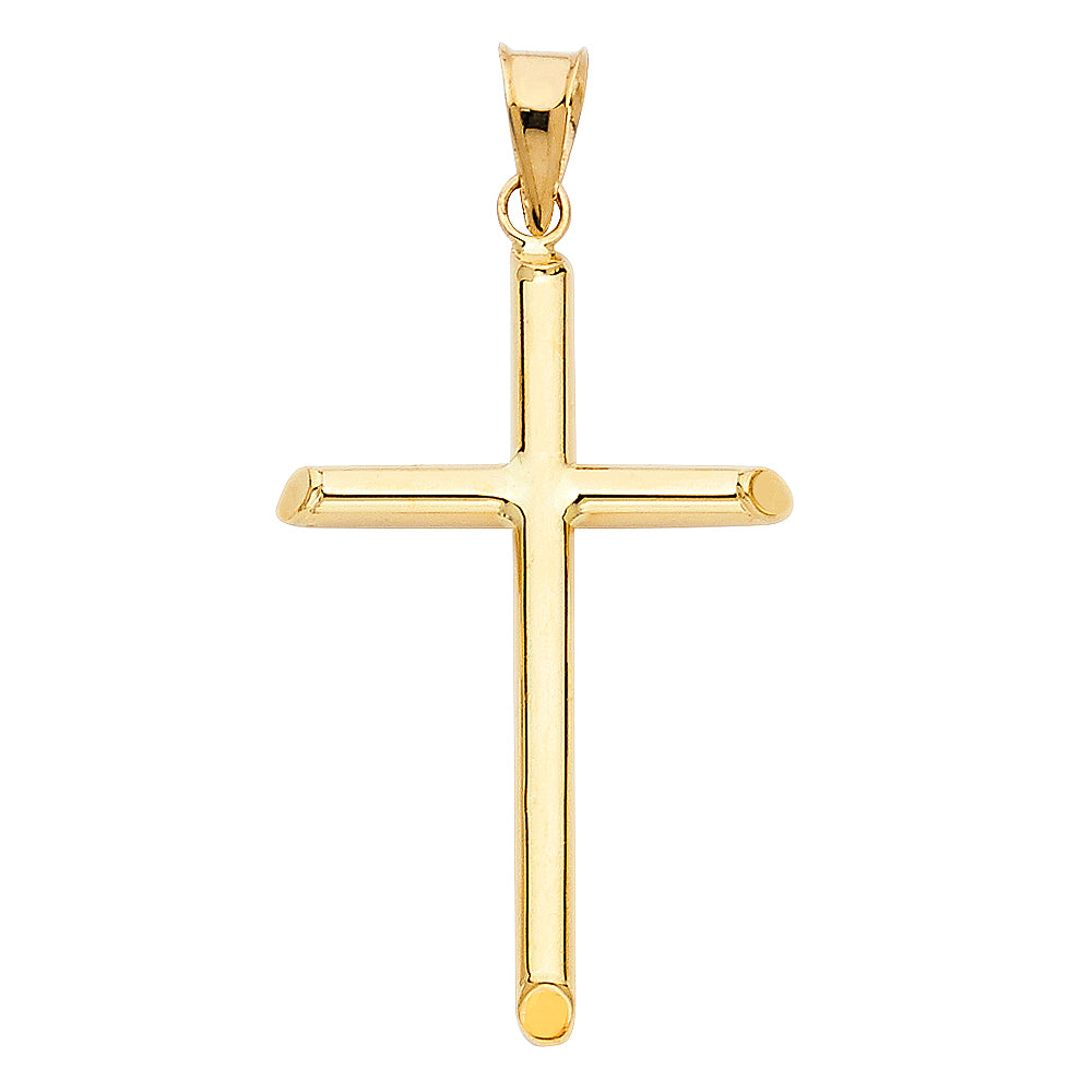 14K Yellow Gold Hollow Round Tube Cross (20X40 mm)