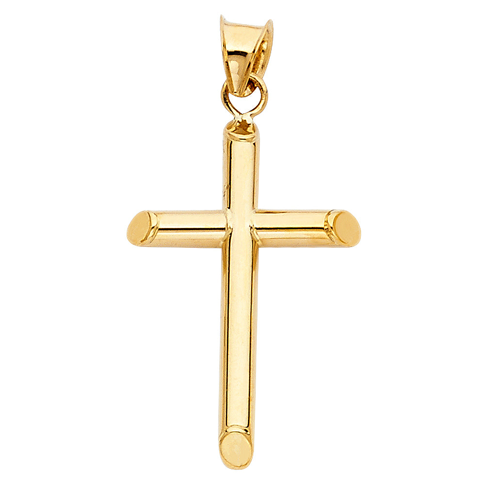14K Yellow Gold Hollow Round Tube Cross (15X35 mm)