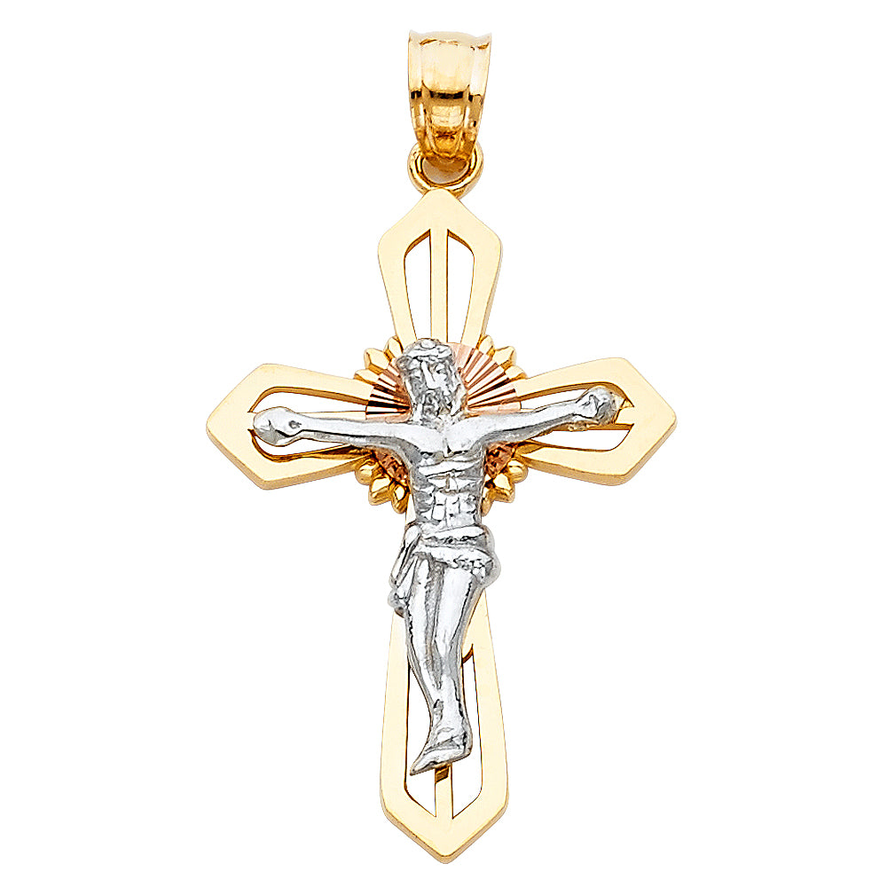14K Yellow White Rose Gold Crucifix Cross (20X35 mm)