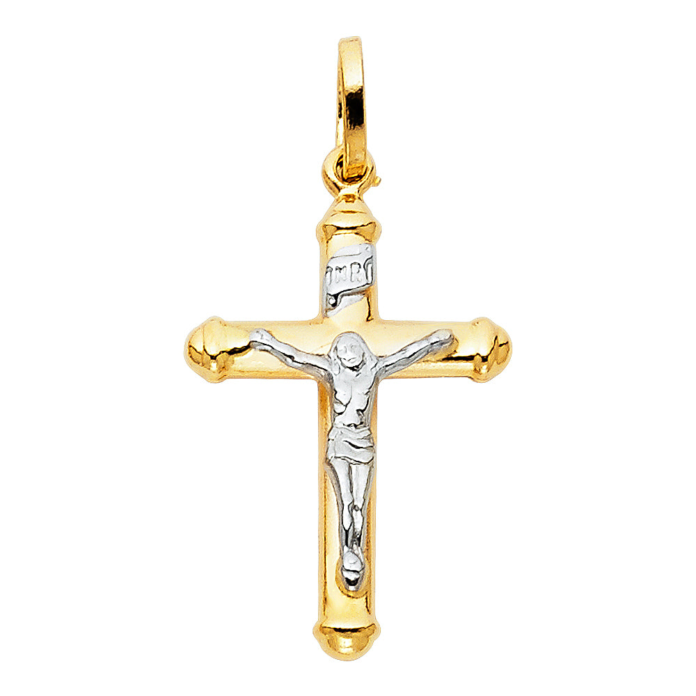 14K Two Tone Gold Hollow Crucifix Small (15X30 mm)