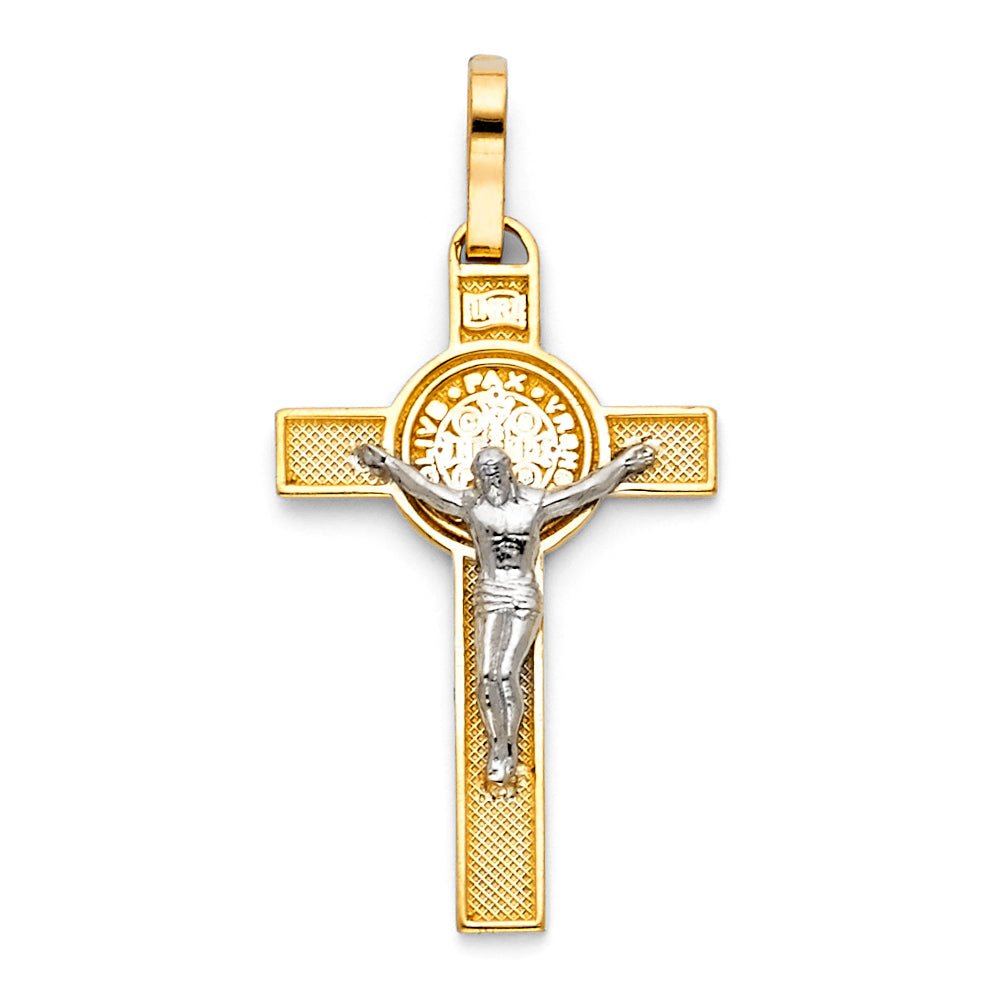 14K Two Tone Gold Crucifix Cross Big (20X35 mm)