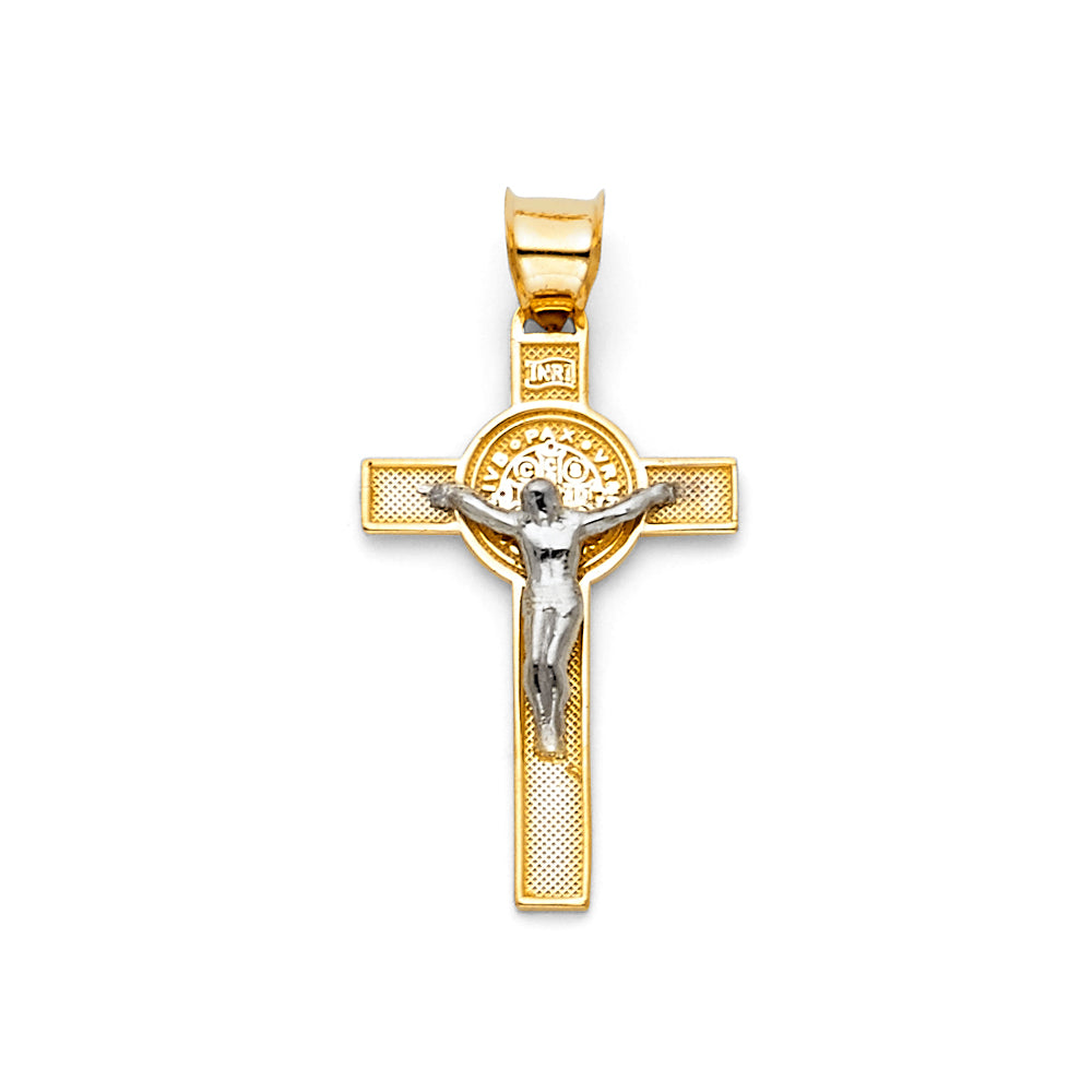 14K Two Tone Gold Crucifix Cross Small (15X30 mm)