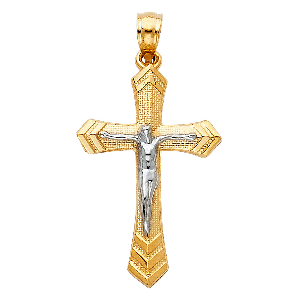 14K Two Tone Gold Passion Crucifix (15X30 mm)