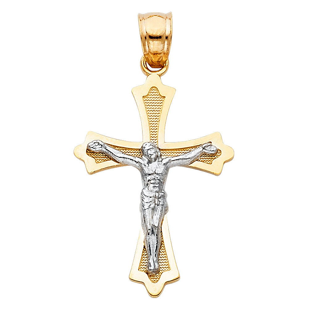 14K Two Tone Gold Polished/Satin Crucifix