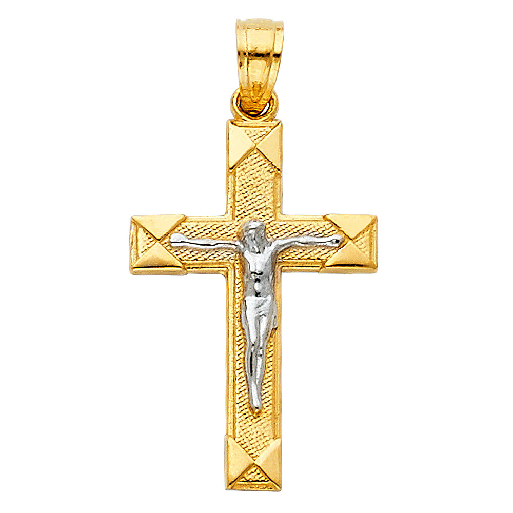 14K Two Tone Gold Crucifix Pendant(15X30 mm)