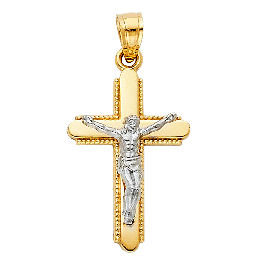 14K Two Tone Gold Crucifix Pendant (15X30 mm)