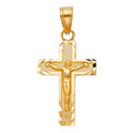 14K Yellow Gold Side Diamond Cut Crucifix