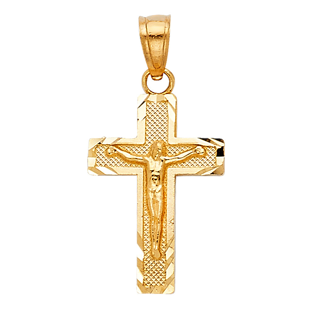 14K Yellow Gold Side Diamond Cut Crucifix