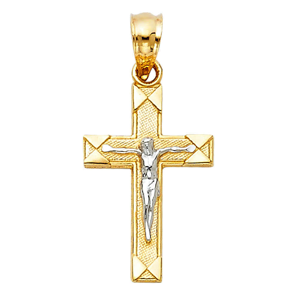 14K Two Tone Gold Crucifix (10X25 Mm)