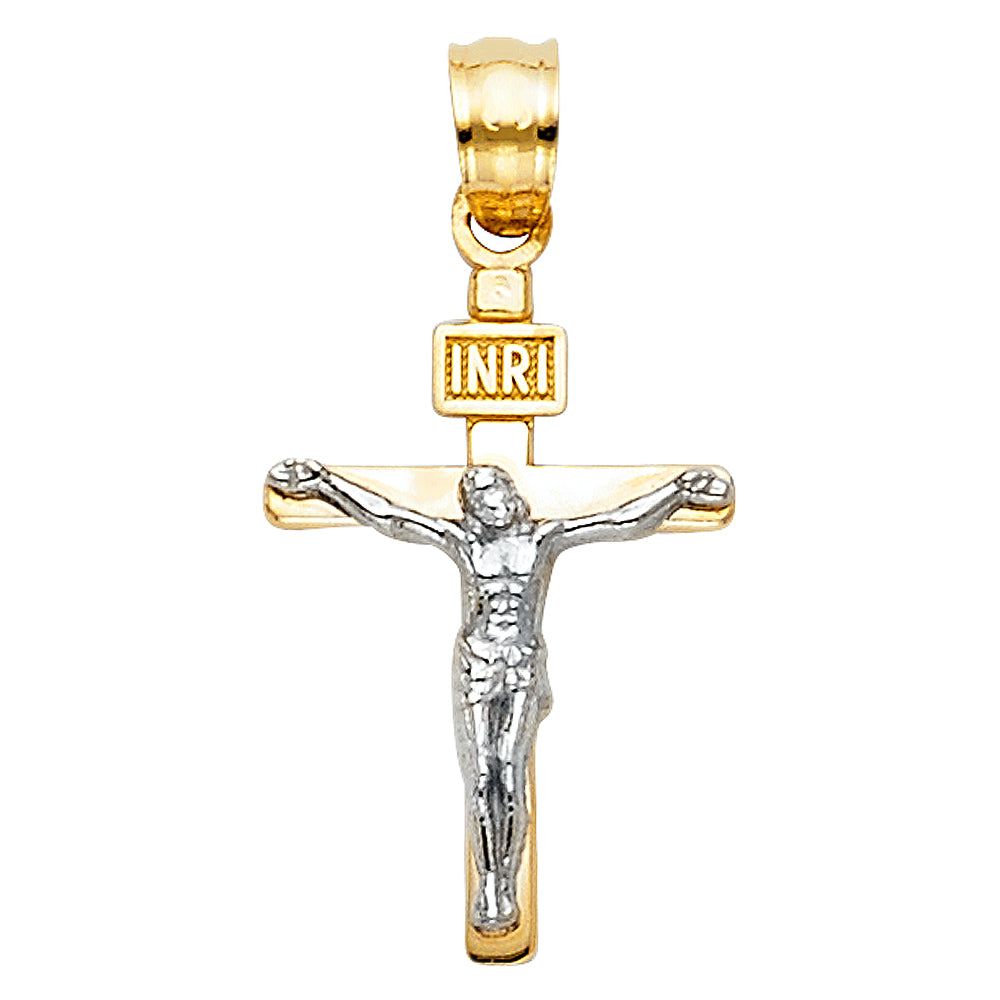 14K Two Tone Gold Small Crucifix Pendant