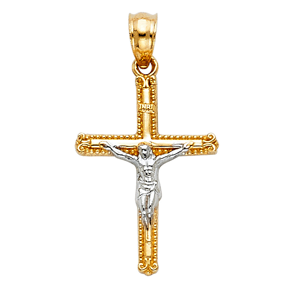 14K Two Tone Gold Crucifix (15X25 Mm)