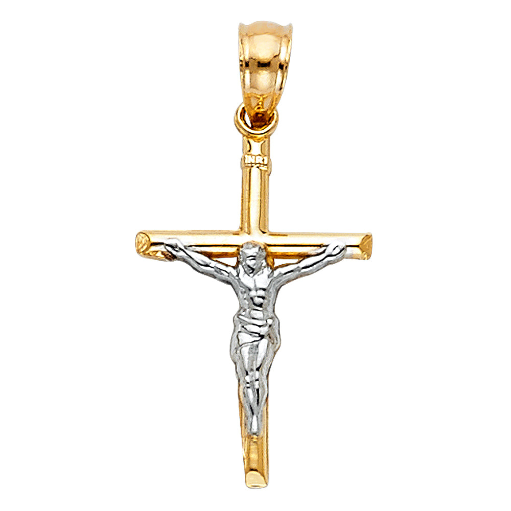 14K Two Tone Gold Small Crucifix Pendant