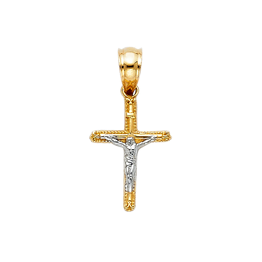 14K Two Tone Gold Tiny Crucifix Pendant