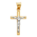 14K Two Tone Gold Hollow Round Tube Crucifix