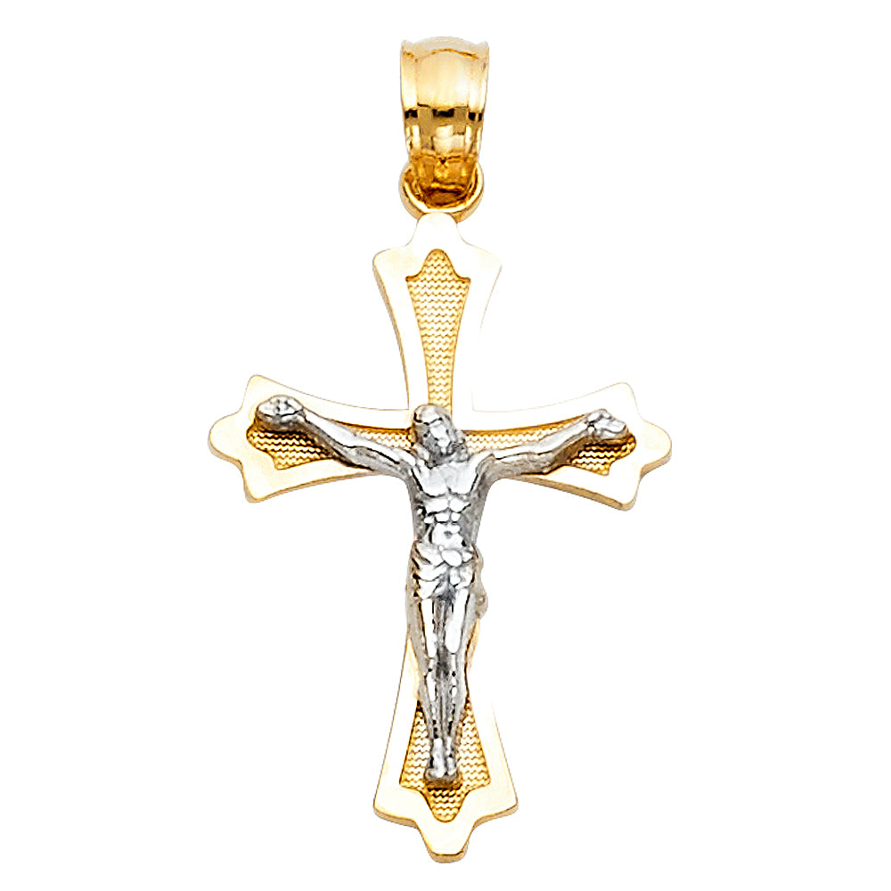 14K Two Tone Gold Cross Crucifix
