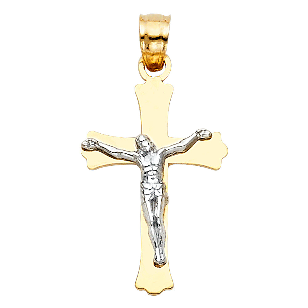 14K Two Tone Gold Pol Cross Crucifix