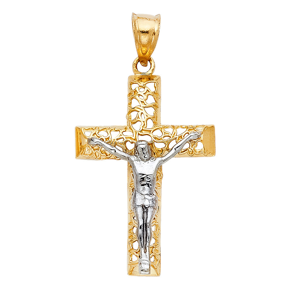 14K Two Tone Gold Cut-Out Crucifix Pendant