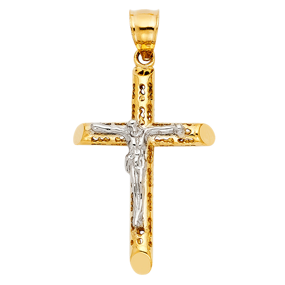 14K Two Tone Gold Cut-Out Crucifix Pendant