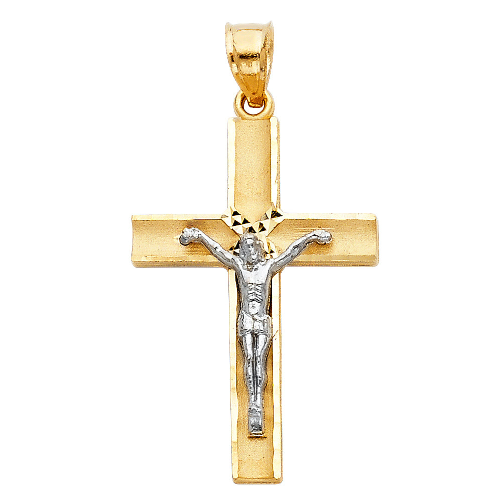 14K Two Tone Gold Latin Cross Crucifix