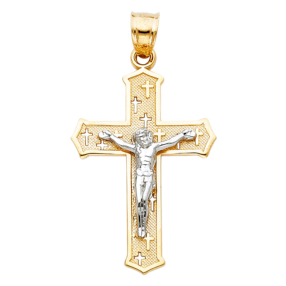 14K Two Tone Gold Passion Cross Crucifix
