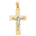 14K Two Tone Gold Latin Cross Crucifix Pend.