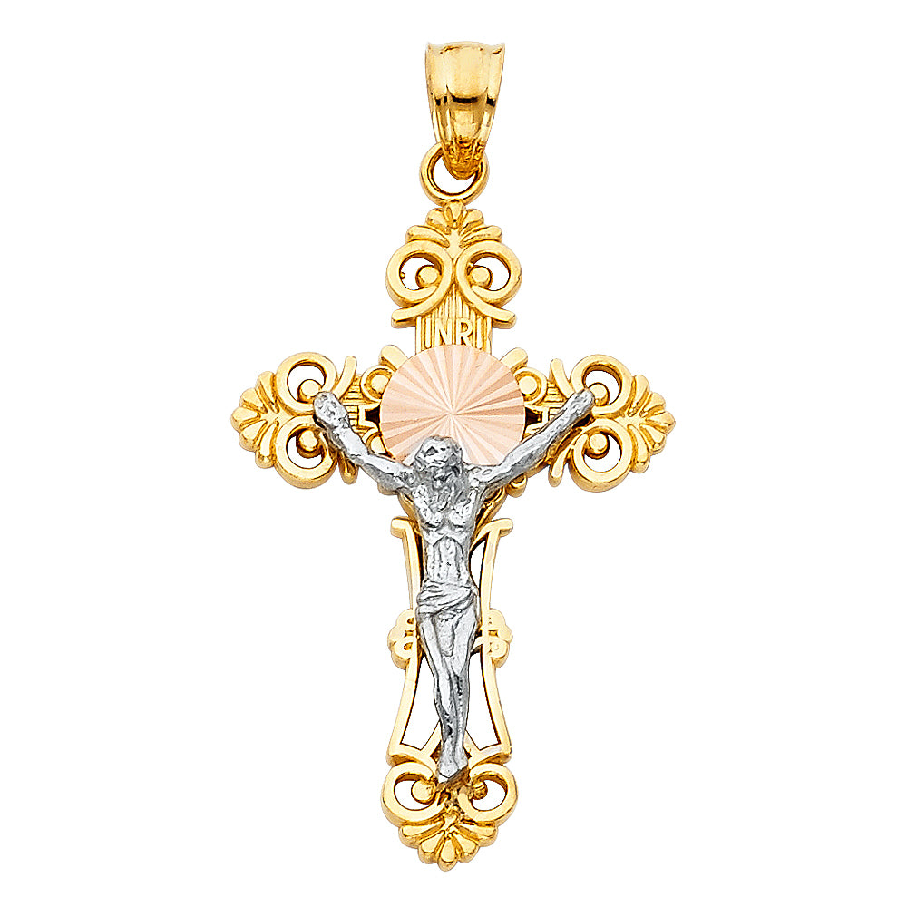 14K Yellow White Rose Gold Crucifix Large
