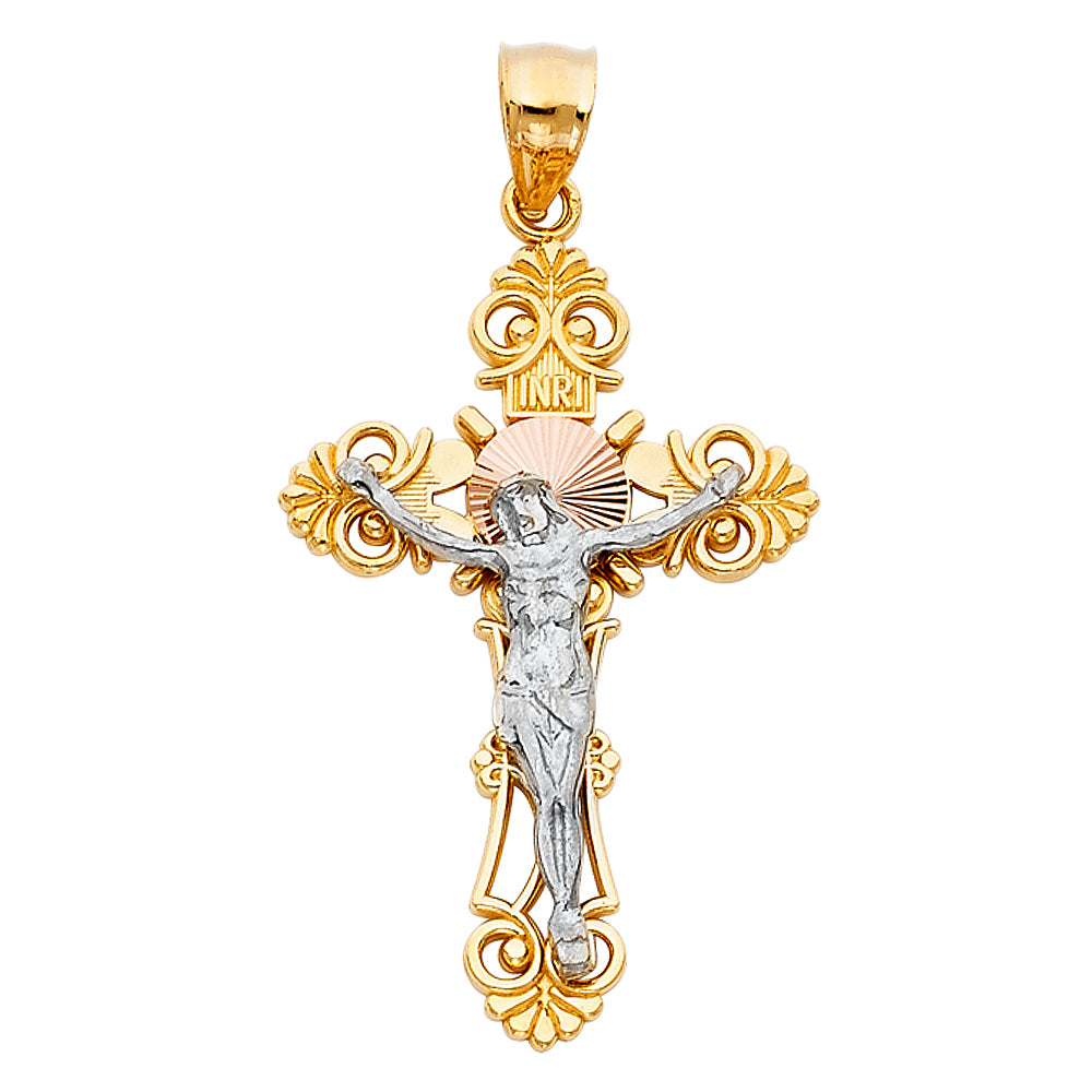 14K Yellow White Rose Gold Crucifix Big