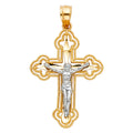 14K Two Tone Gold Budded Cut-Out Crucifix