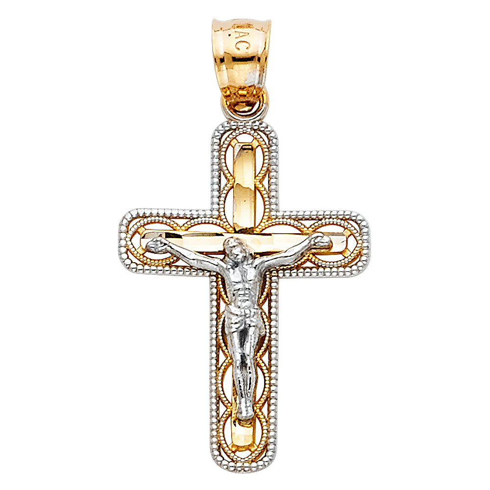 14K Two Tone Gold Cut-Out Design Crucifix Sm