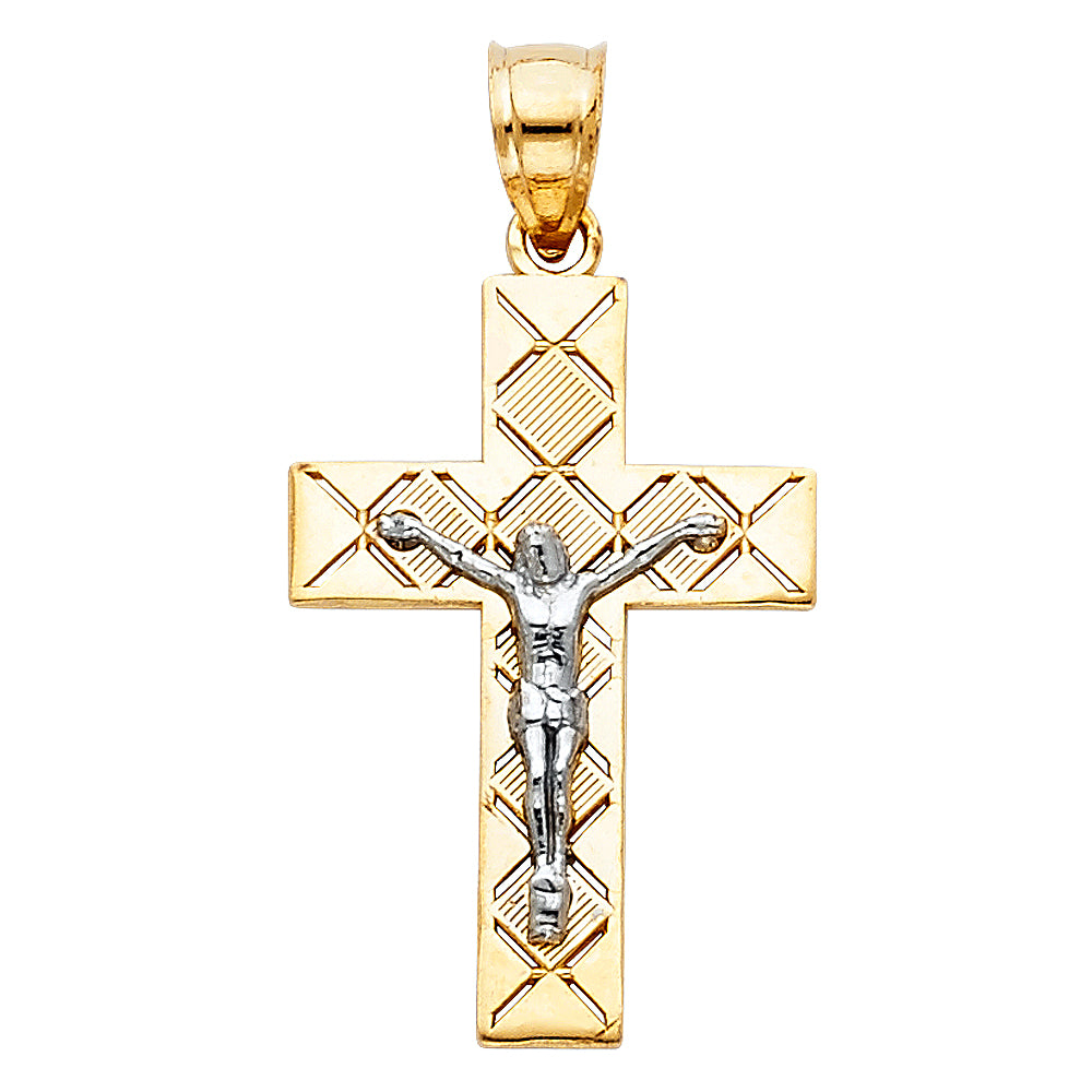 14K Two Tone Gold Cut Out Design Crucifix Pend