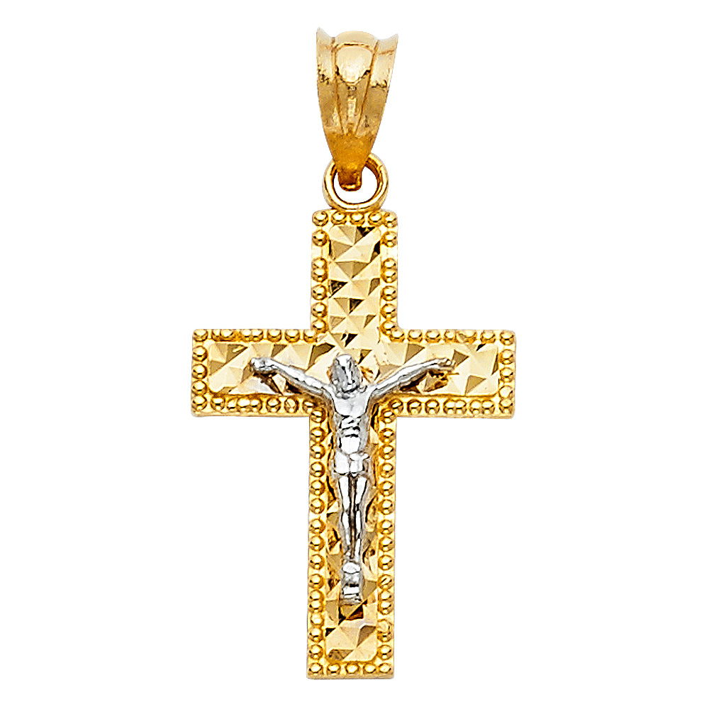 14K Two Tone Gold Latin Cross Crucifix
