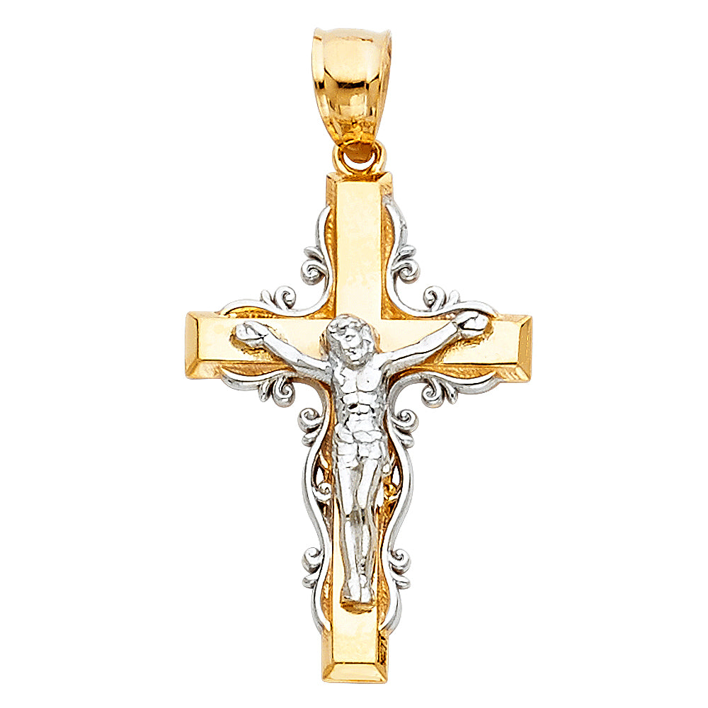14K Two Tone Gold Fancy Design Crucifix