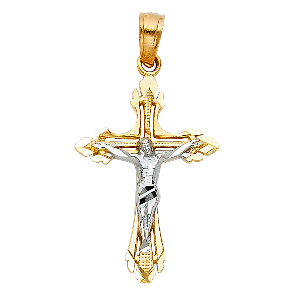 14K Two Tone Gold Cut-Out Design Crucifix