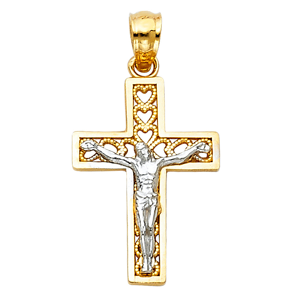 14K Two Tone Gold Heart Design Cross Crucifix