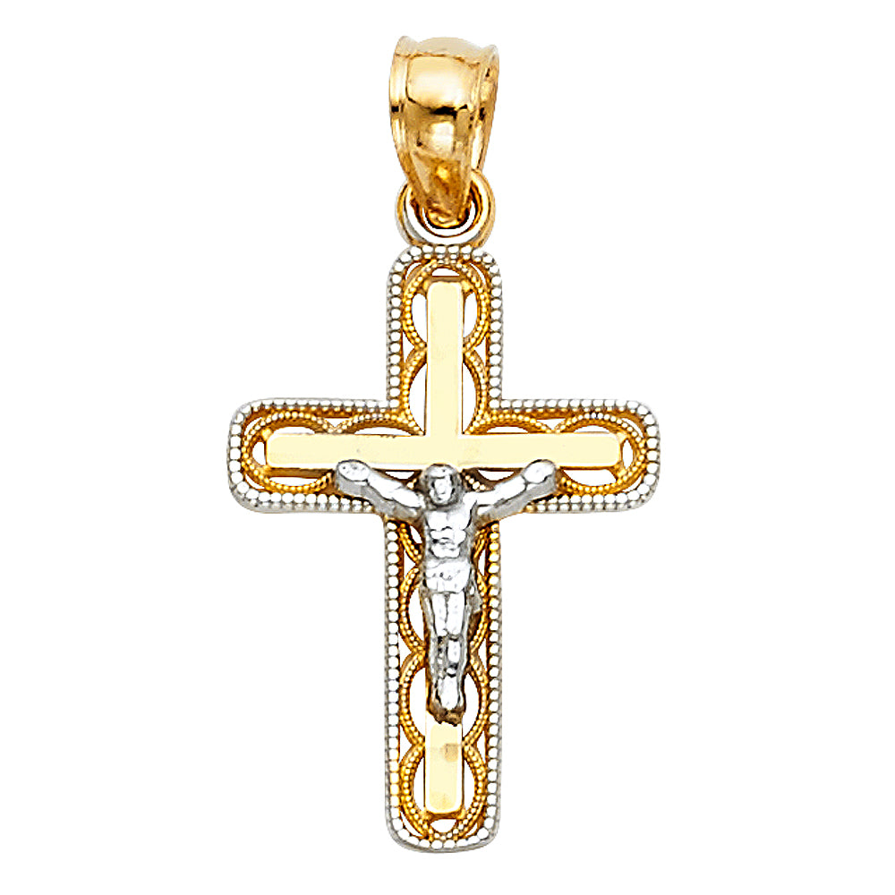 14K Two Tone Gold Christ Crucifix