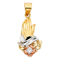 14K Yellow White Rose Gold CZ Praying Hands Pendant