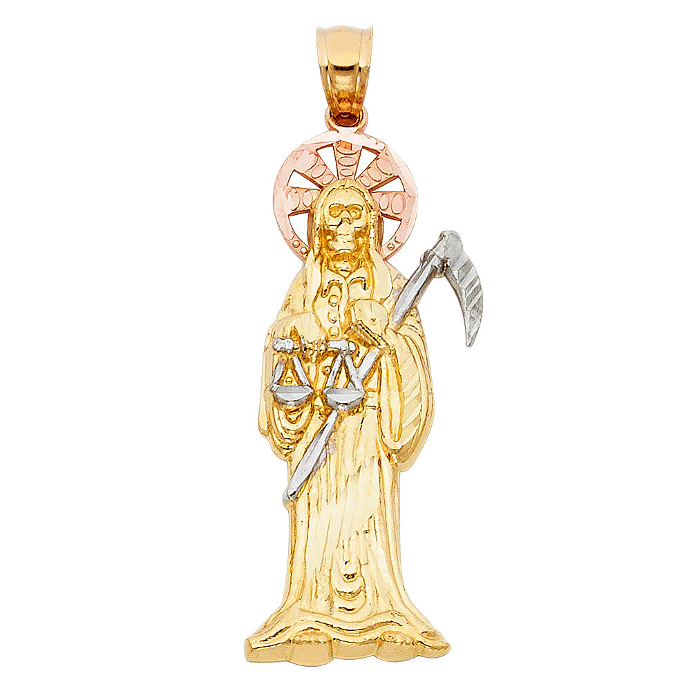 14K Yellow White Rose Gold Santa Muerte Pendant (15X45 mm)