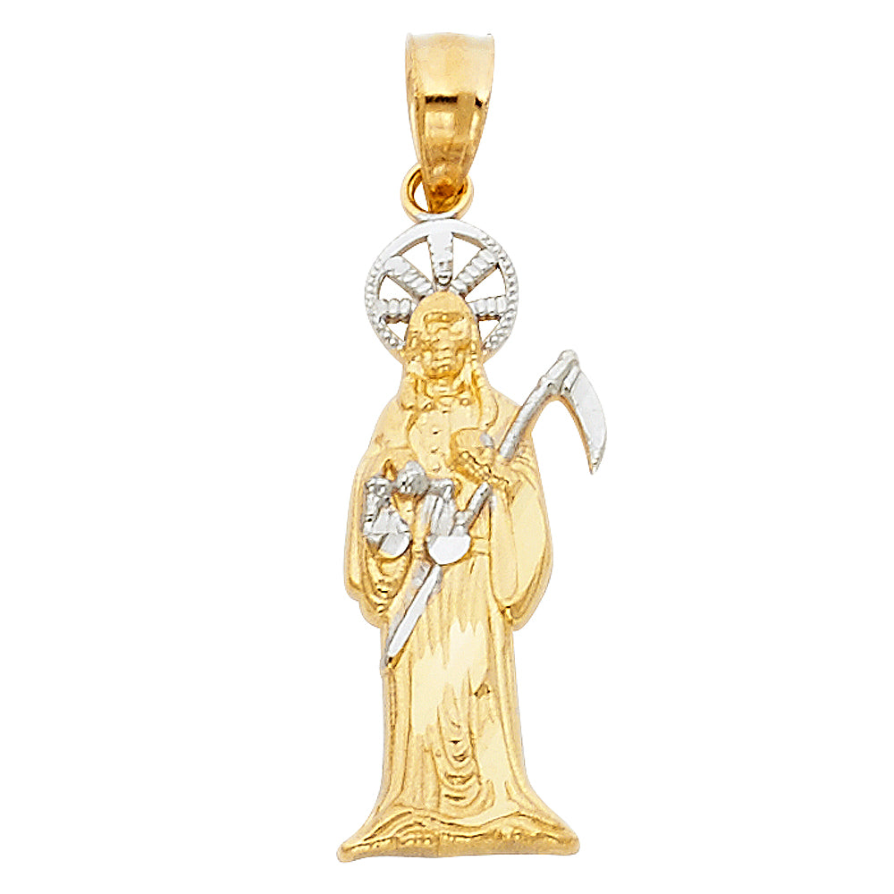 14K Two Tone Gold Santa Muerte Pendant (8X30 mm)