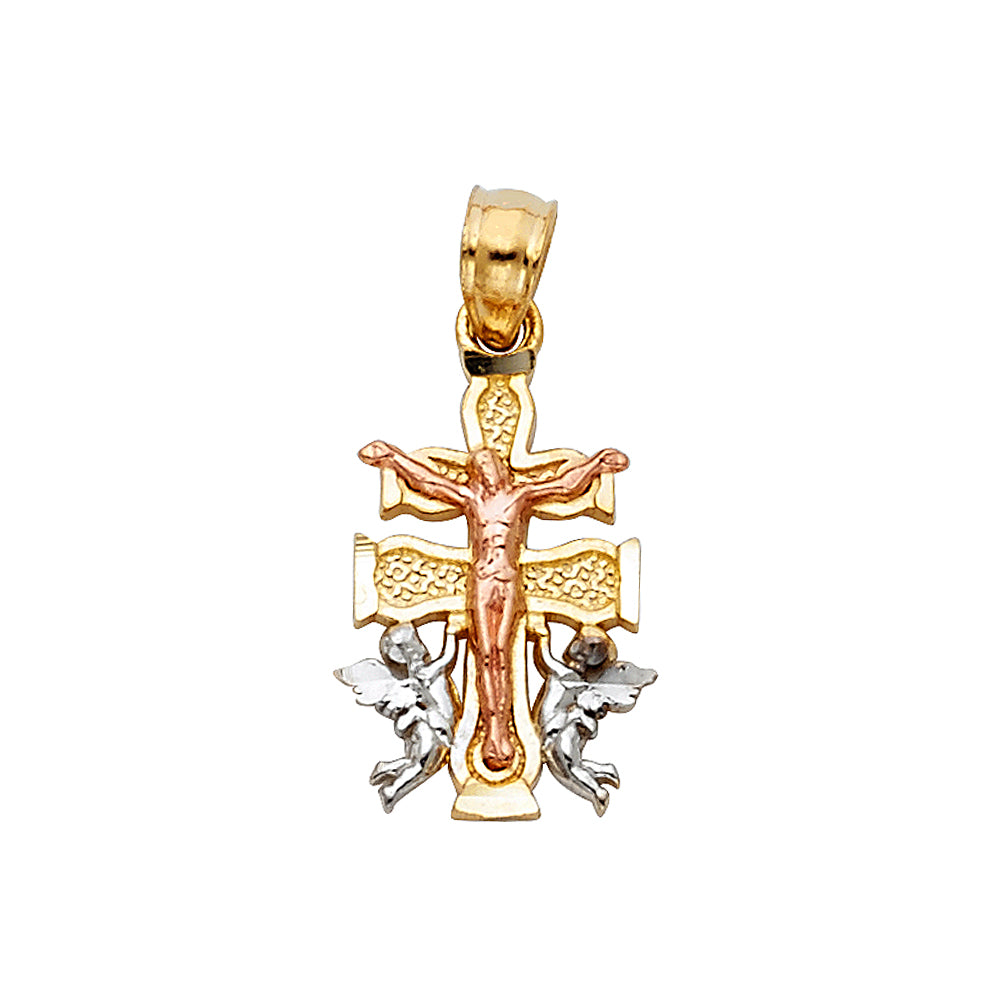 14K Yellow White Rose Gold Caravaca Cross Pendant Sm