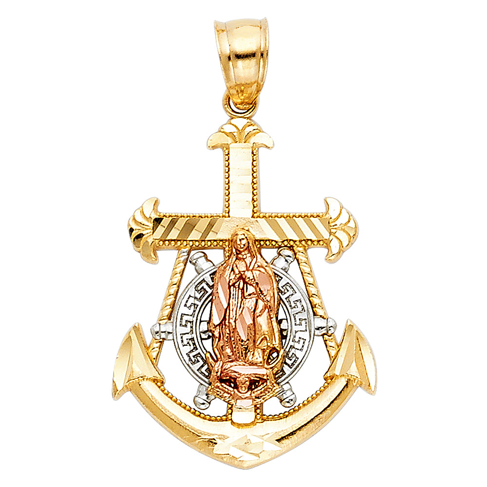 14K Yellow White Rose Gold Mariner Guadalupe Cross