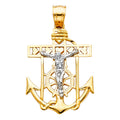 14K Two Tone Gold Mariner Cross Pendant Small