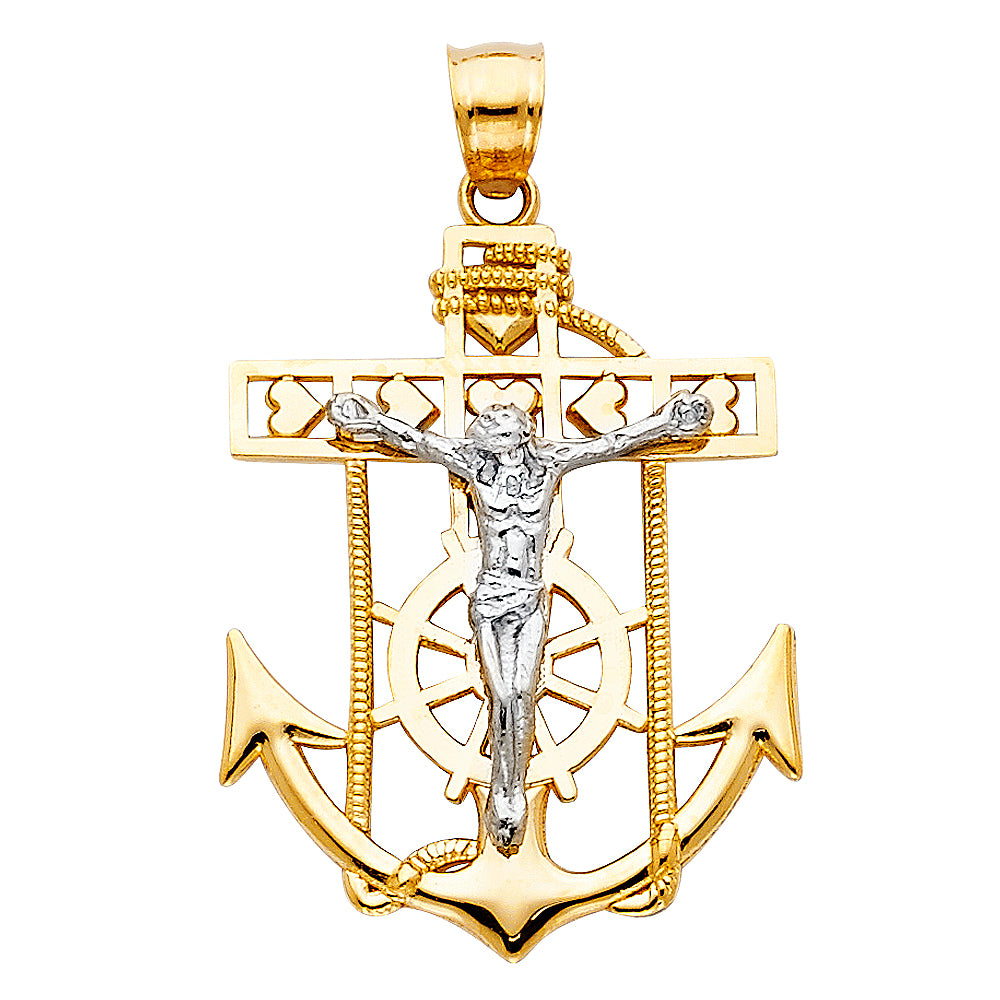 14K Two Tone Gold Mariner Cross Pendant Big
