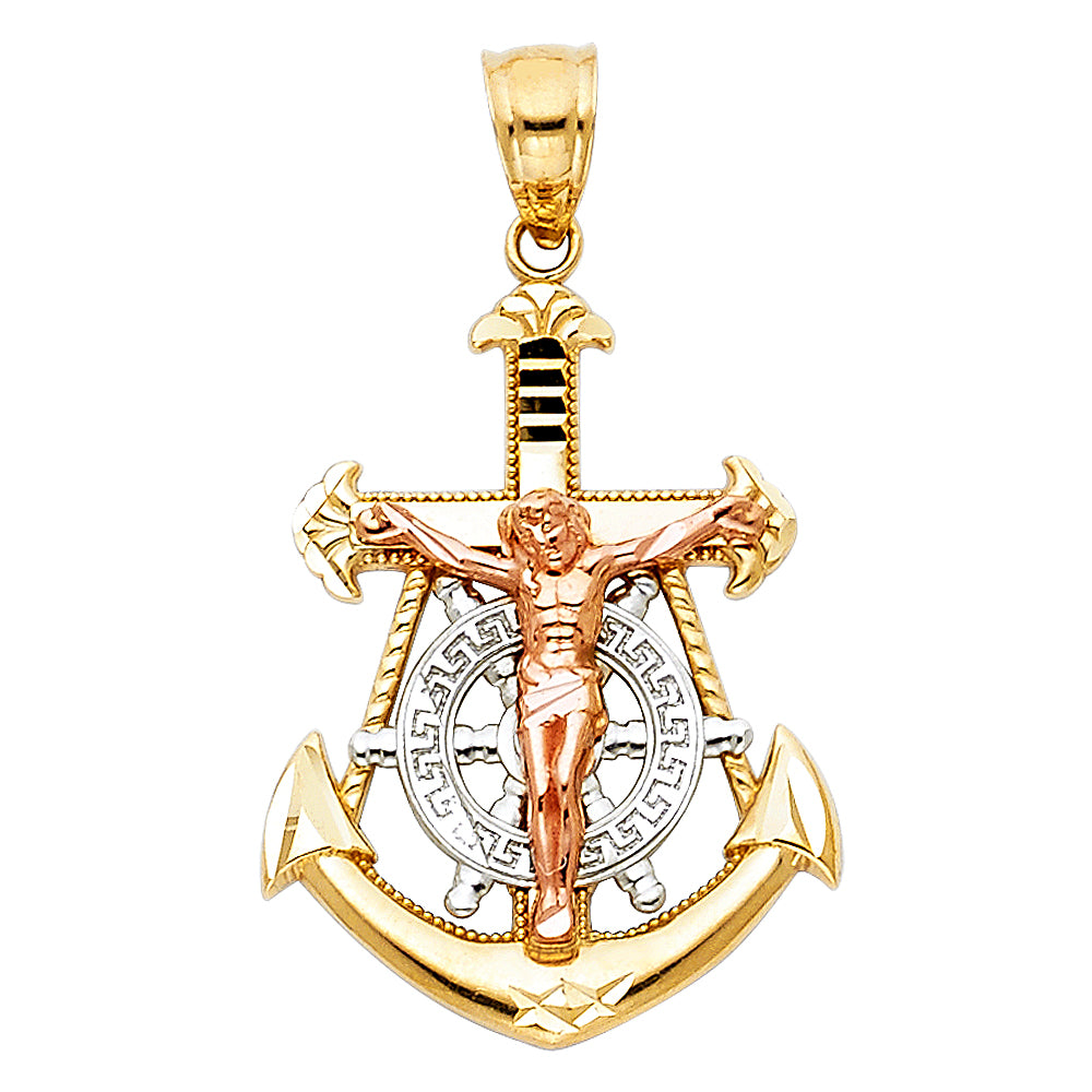 14K Yellow White Rose Gold Mariner Cross Pendant (20X30 mm)