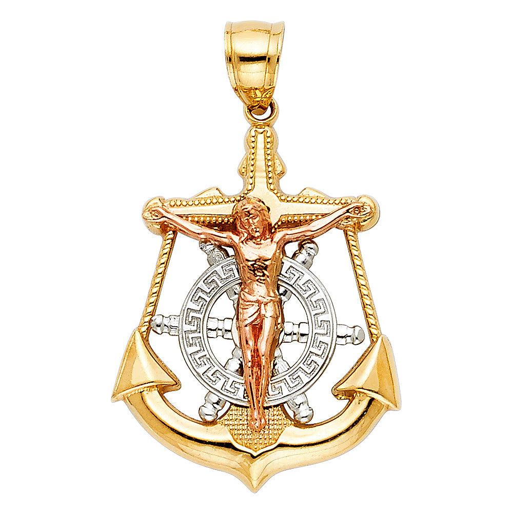 14K Yellow White Rose Gold Mariner Cross Pendant (25X35 mm)
