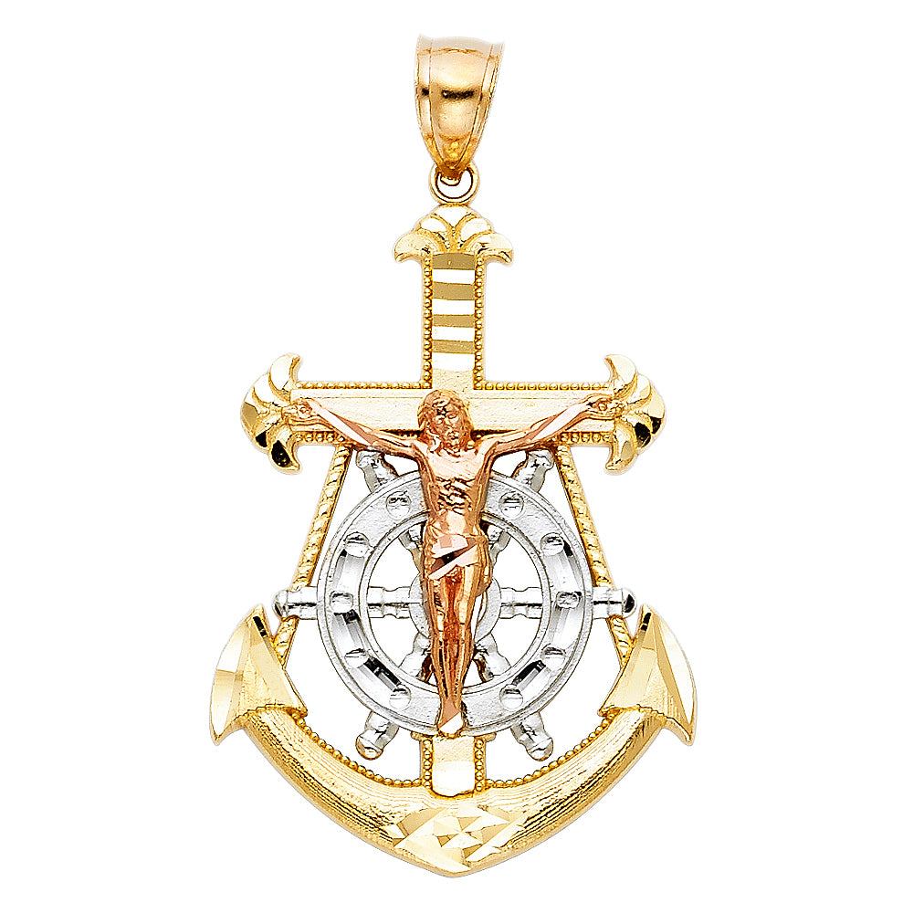 14K Yellow White Rose Gold Mariner Cross Pendant (25X45 mm)